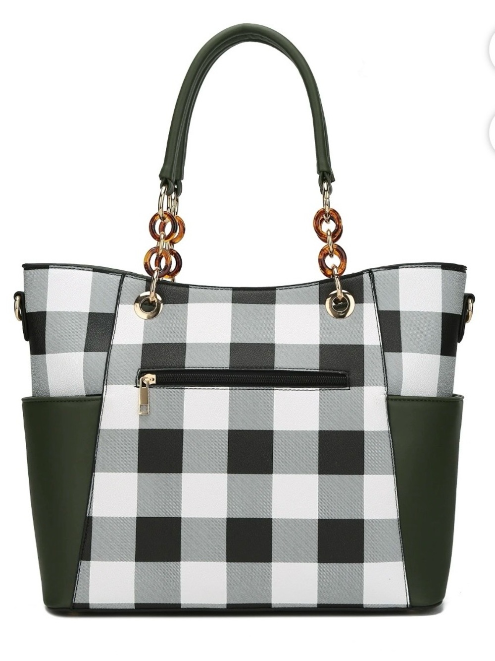 MKF Collection Checkerboard Tote Bag with Wallet - Black & White - Picture 7 of 11